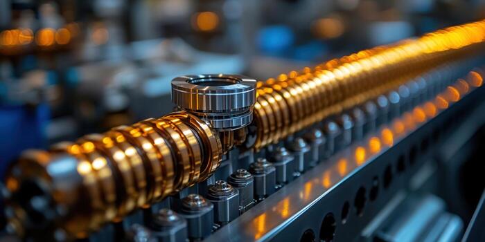 Detailed image showcasing complex industrial machinery with gleaming metal components. photo