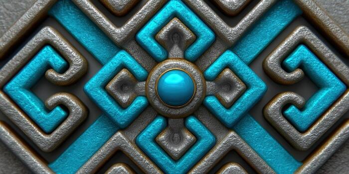 Intricate relief design with turquoise and metallic details, creating a luxurious aesthetic. photo