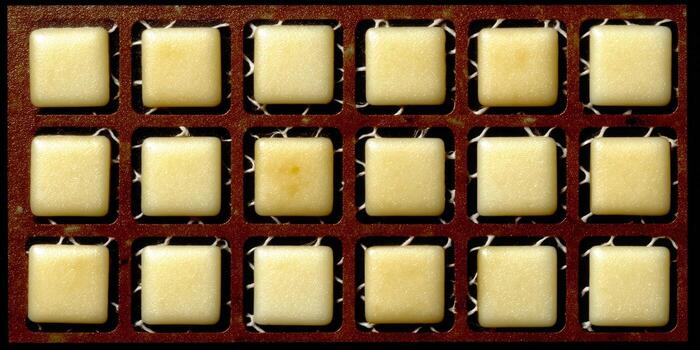 A captivating image of a tray holding numerous square candies, a delightful visual for any project. photo