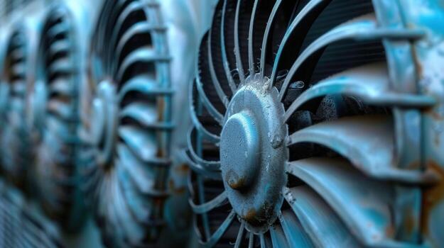 Detailed view of industrial fans, showcasing mechanical structure and design elements. photo