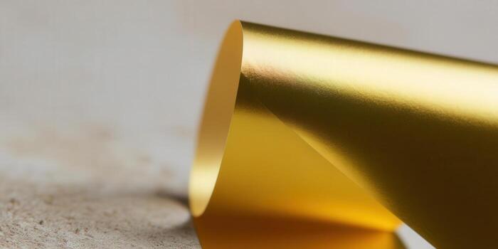 Rolled gold paper against a textured background, creating an elegant design. photo