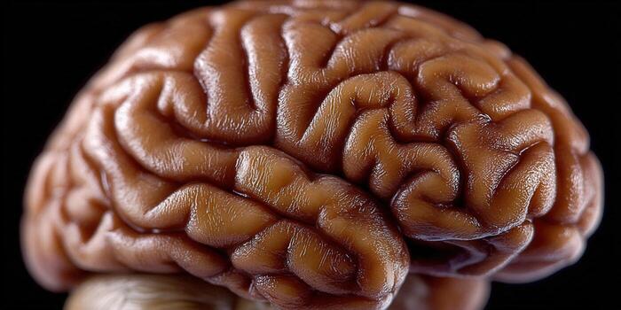 Close-up of a human brain showcasing its intricate folds and textures photo