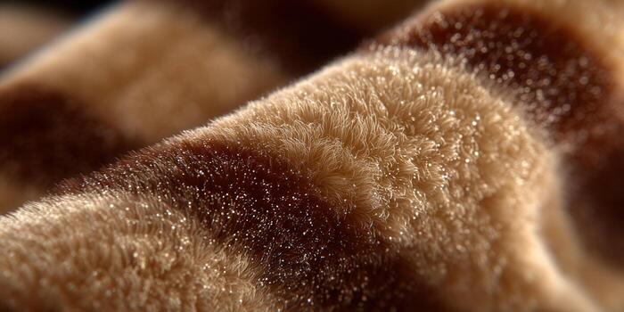 de cerca de un suave, marrón, texturizado tela con un lujoso y aterciopelado apariencia. foto