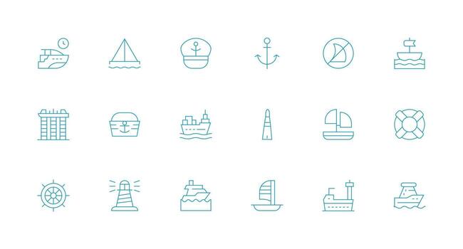 Ship Icon Collection with 18 Minimal Line Designs Fully Editable Icon Set for Web vector