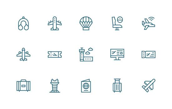 15 Regular Line Icons for Airplane Graphics Customizable Icon Series for Mobile Screens vector