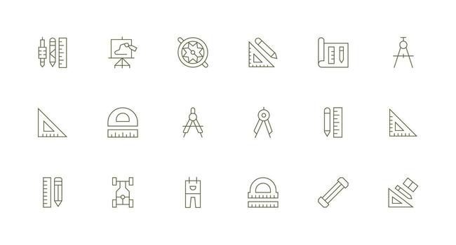 18 Minimal Line Style Icons from Technical Drawing Collection Scalable Icons for All Themes vector