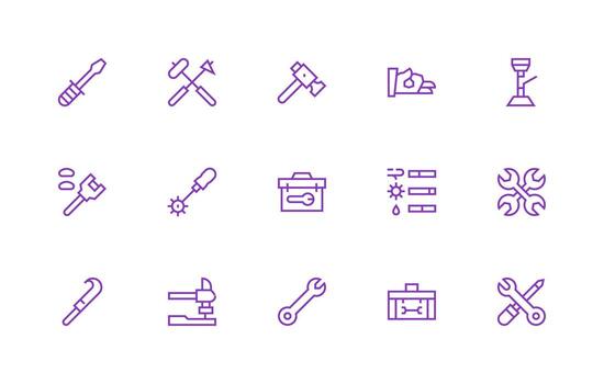 Wrench featuring 15 Icons in Regular Line Design Line Icon Collection vector