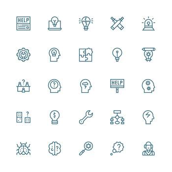 medio carrera contorno íconos desde problema resolviendo conjunto con 25 vectores estilo icono conjunto