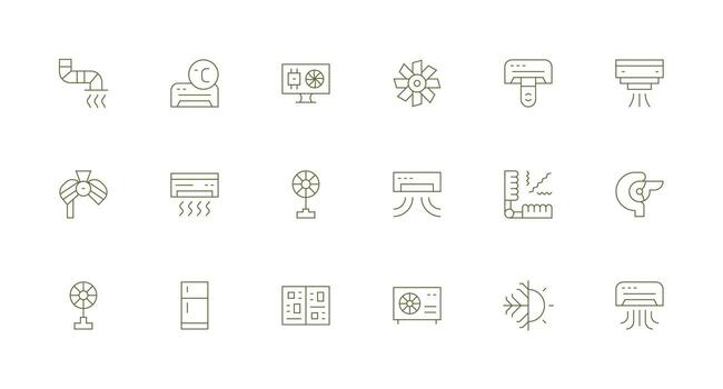 18 Icons for Cooling in Minimal Line Format Organized Icon Pack for Quick Access vector