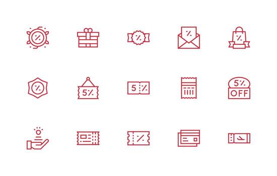 Voucher Visual Pack containing 15 Regular Line Icons Basic Icon Series vector