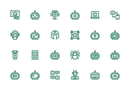 24 Thick Line Line Icons for Robot Graphics Sharp Icons for Presentations vector