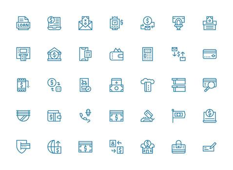 Banking Icon Set with 35 Regular Clean Line Graphics High-Resolution Icons for Any Platform vector