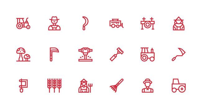 Harvesting Design Icons featuring 18 in Strong Stroke Line Style Professional Icon Pack for Development Work vector