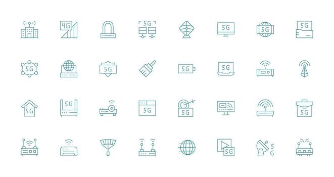 32 íconos para banda ancha en Delgado línea formato escalable íconos para todas temas vector