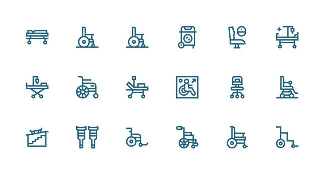 silla de ruedas conjunto con 18 fuerte carrera línea íconos usuario interfaz íconos para digital productos vector
