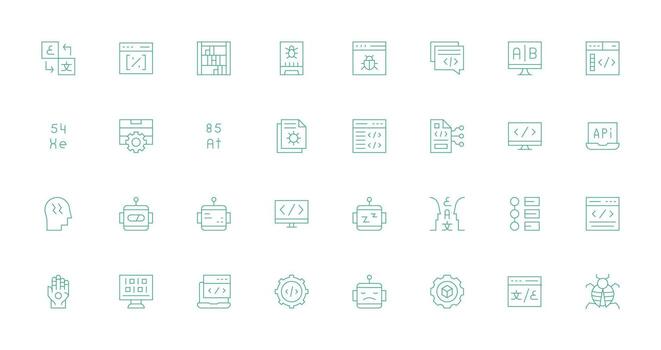32 Thin Line Style Icons from Programming Collection Scalable Icon Pack vector