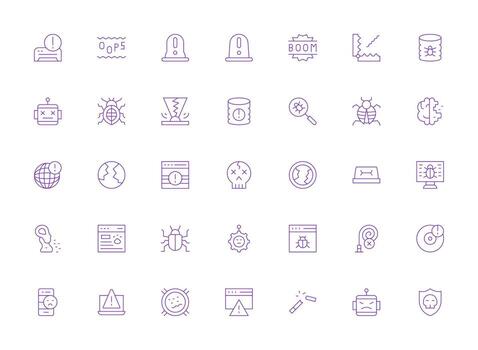 Light Line Style Malfunction Icons with 35 Vectors Scalable Icons for Cross-Platform Interfaces