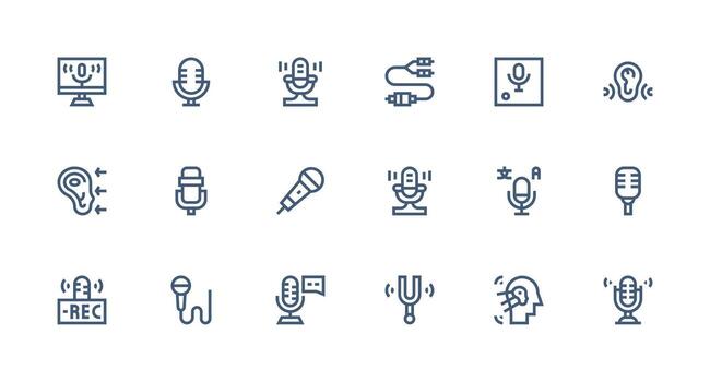 18 Icons for Audio Input in Strong Stroke Line Format Outline Icon Pack vector