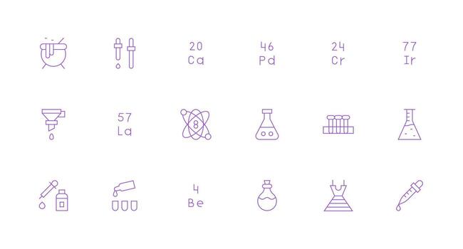 18 Icons for Chemistry in Minimal Line Format Icon Set for Projects vector