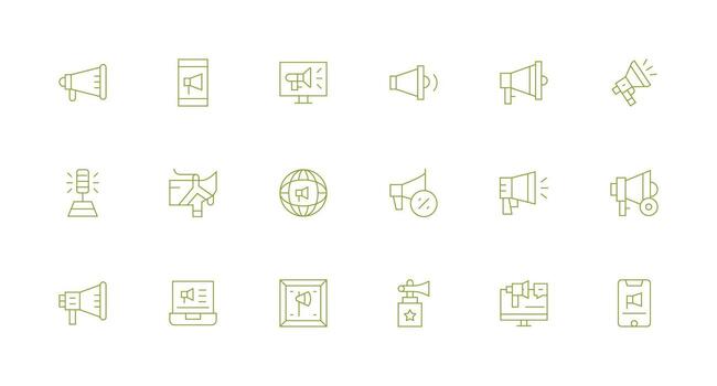 Megaphone Icon Collection with 18 Minimal Line Designs Fully Editable Icon Set for Web vector