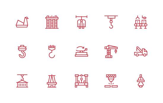 15 Icons for Crane in Regular Line Format Icon Set vector
