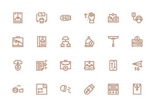 datos transferir presentando 24 íconos en grueso línea línea diseño simplificado icono paquete para visual herramientas vector