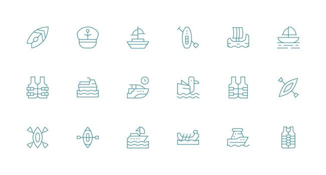 Minimal Line Style Sailing Icons with 18 Vectors Editable Icon Collection