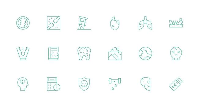 Damaged Icon Set with 18 Minimal Line Graphics Digital Product Icons for Fast Delivery vector