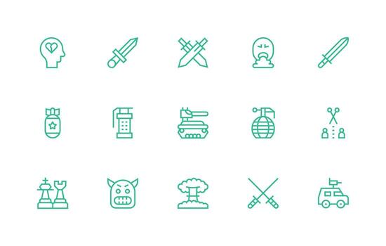 Conflict Set with 15 Regular Line Icons Scalable Icons for Cross-Platform Interfaces vector