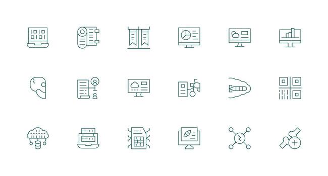 digital datos diseño íconos presentando 18 en mínimo línea estilo íconos construido para visual consistencia paquete vector