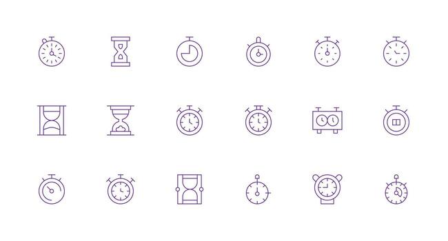 mínimo línea estilo transcurrido hora íconos con 18 vectores monitor icono paquete