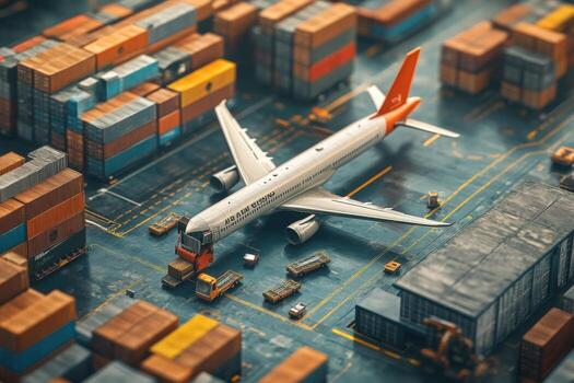 An airplane is sitting on top of a container port photo