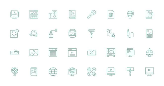 Multimedia including 32 Thin Line Illustrations Minimal Icon Set for Interface Projects vector