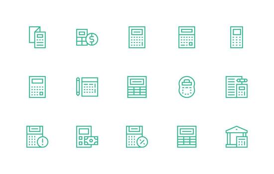 15 Icons for Calculator in Regular Line Format Multi-Style Icon Collection vector