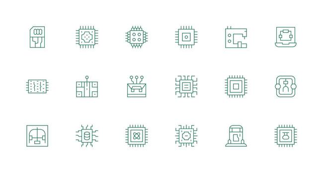18 Minimal Line Style Icons from Microchip Collection Icon Set for Web vector