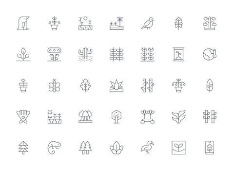35 Light Line Vectors for Ecosystem Theme Complete Icon Set for Mobile Apps