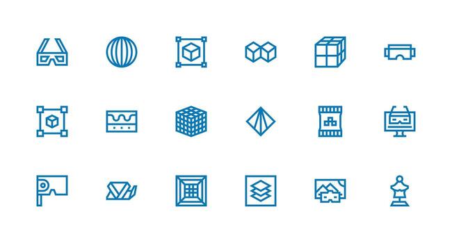 18 Strong Stroke Line Icons for 3D Graphics Interface Icon Collection vector
