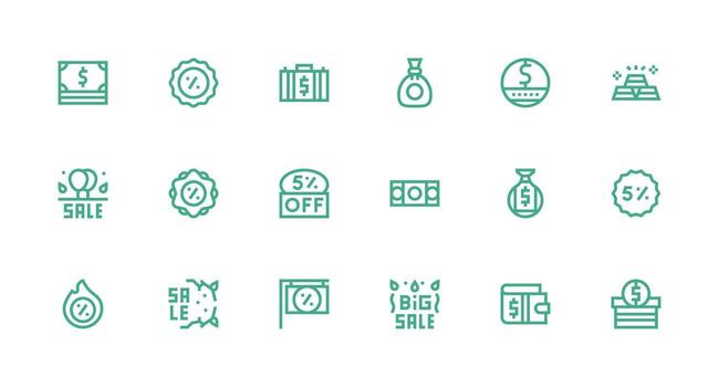 Savings Visual Pack containing 18 Strong Stroke Line Icons Scalable Icons for All Themes vector