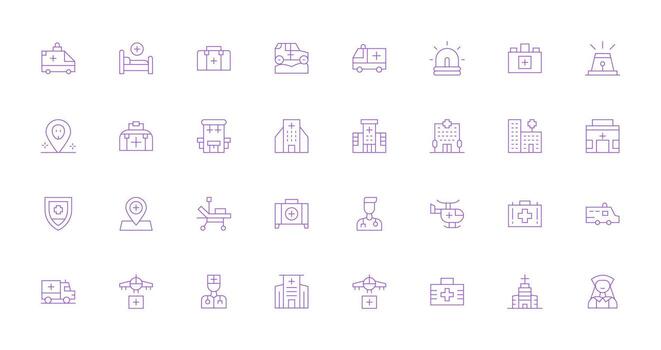 Ambulance Visual Pack containing 32 Thin Line Icons Quick Access Icons for UI Development vector