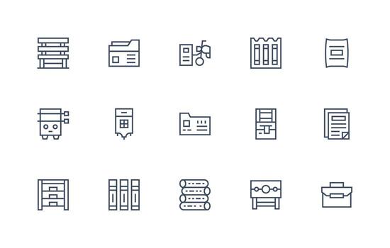 File Cabinet Visual Pack containing 15 Regular Line Icons Multi-Style Icon Collection vector