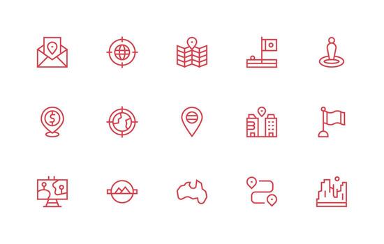 15 Regular Line Designs for Geographic Icons Quick Access Icons for UI Development vector