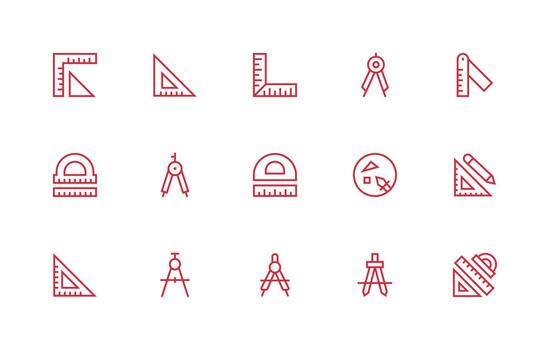 15 Regular Line Vectors for Protractor Theme Organized Glyph Icons for Fast Design
