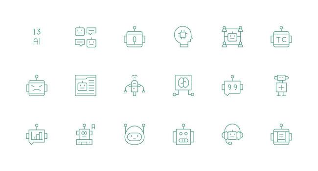 ai visual paquete conteniendo 18 mínimo línea íconos multi-estilo icono colección vector