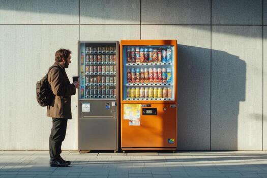 A man standing next to a vending machine photo