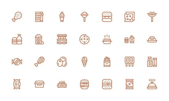 28 Bold Line Icons for Snack Graphics Balanced Icon Set for Functional Design vector