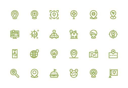 grueso línea línea íconos desde determinar con precisión ubicación conjunto con 24 vectores píxel Perfecto íconos para moderno aplicaciones