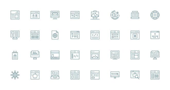 32 Delgado línea íconos para página web gráficos icono conjunto vector