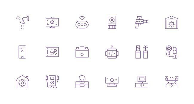 18 Minimal Line Style Icons from Tech Collection Full Icon Library for UI Designers vector