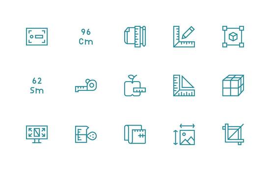 Dimensions Design Icons featuring 15 in Regular Line Style Modern Line and Glyph Icon Series vector