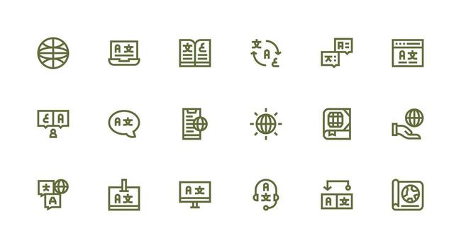 18 Icons for Multilingual in Strong Stroke Line Format High-Resolution Icons for Any Platform vector